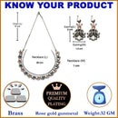 Rose Gold Plated Baguette Cut White American Diamond Ethnic Necklace Jewellery Set