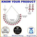 Rhodium Plated Crescent Arc Red American Diamond Ethnic Necklace Jewellery Set