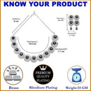 Rhodium Plated Cushion Cut Blue Ethnic AD Necklace Jewellery Set