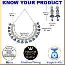 Rhodium Plated Crescent Arc Blue American Diamond Ethnic Necklace Jewellery Set