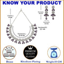 Rhodium Plated Crescent Arc Purple American Diamond Ethnic Necklace Jewellery Set