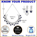 Rhodium Plated Triangle Cut Blue American Diamond Ethnic Necklace Jewellery Set