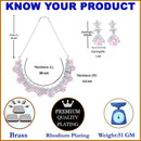 Rhodium Plated Triangle Cut Pink American Diamond Ethnic Necklace Jewellery Set