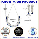 Rhodium Plated Teardrop Blue Ethnic AD Necklace Jewellery Set