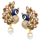 Gold Plated Peacock Multicolor Pearl Ethnic Drop Earrings