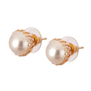 Gold Plated White Pearl Stone Daily Wear Studs Earrings